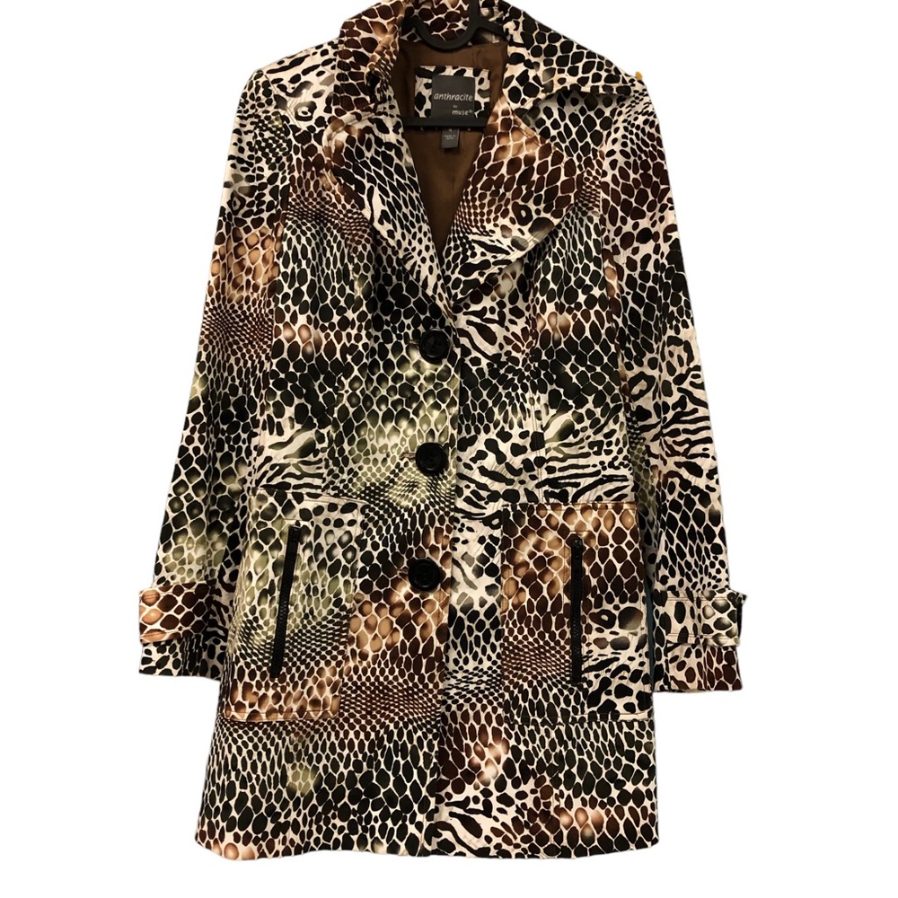 Anthracite‎ by Muse Women's trench Jacket Animal Print Lined Pockets Size 4 coat